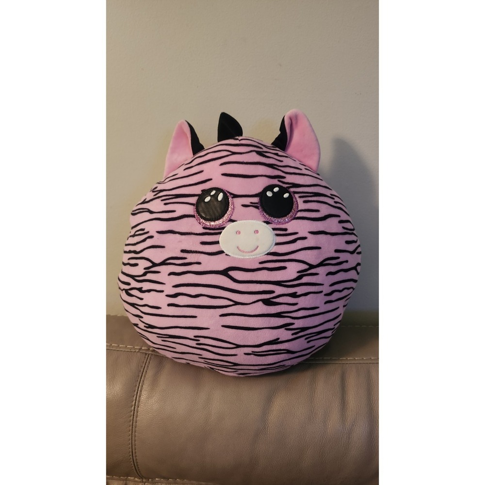 Ty Squish a Boos‎ Super Soft ZOEY the Pink and Black Striped Zebra Plush 12"